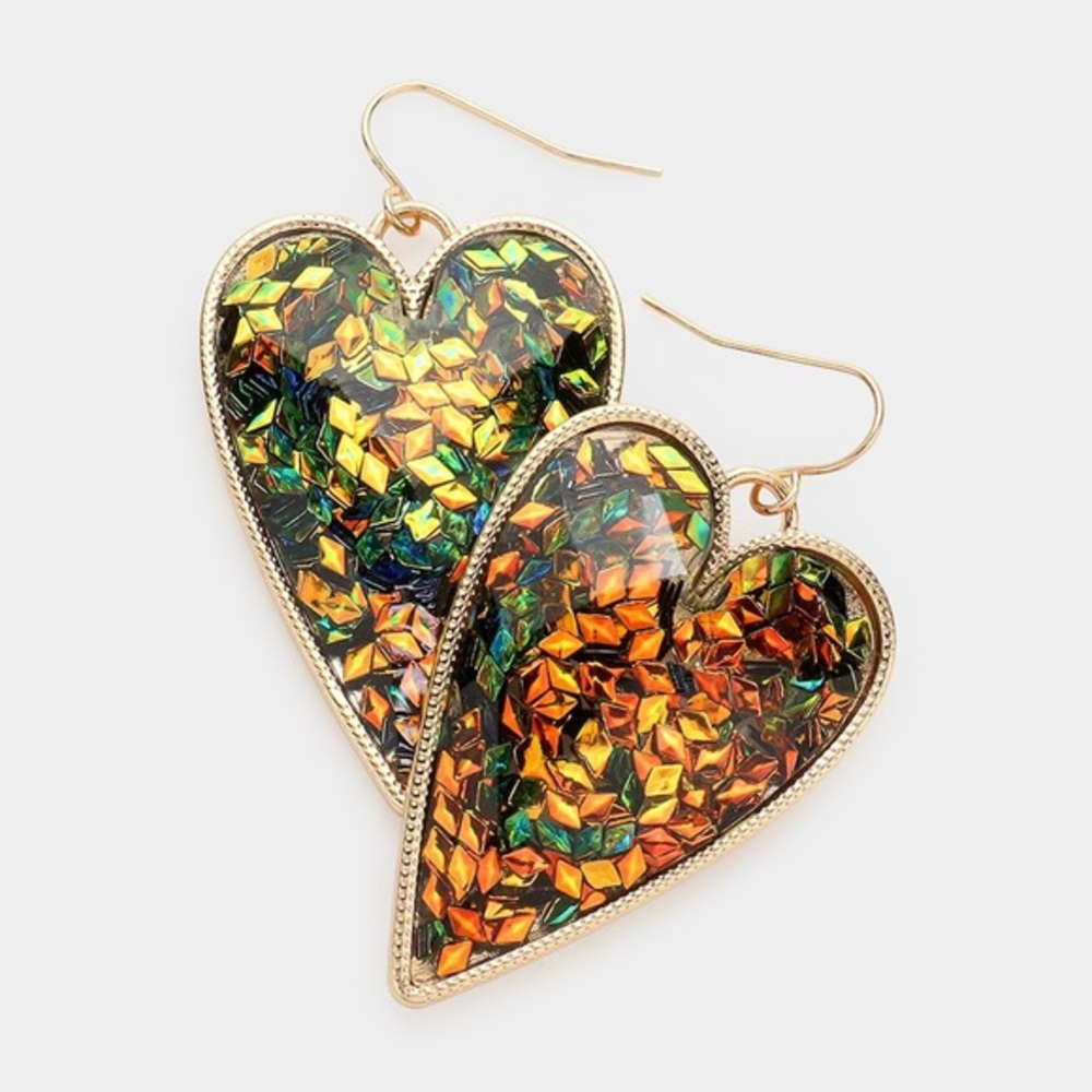 Gold Confetti glittered heart shaped medium size earrings